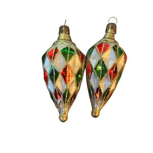 Vtg Lot 2 Waterford Crystal Ornament Faceted Cut‎ Cone, Harlequin Shiny Violet
